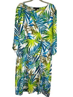 Colorful Wrap Dress Blue 1X Tropical Resort Beach Preppy Festival Summer Chic